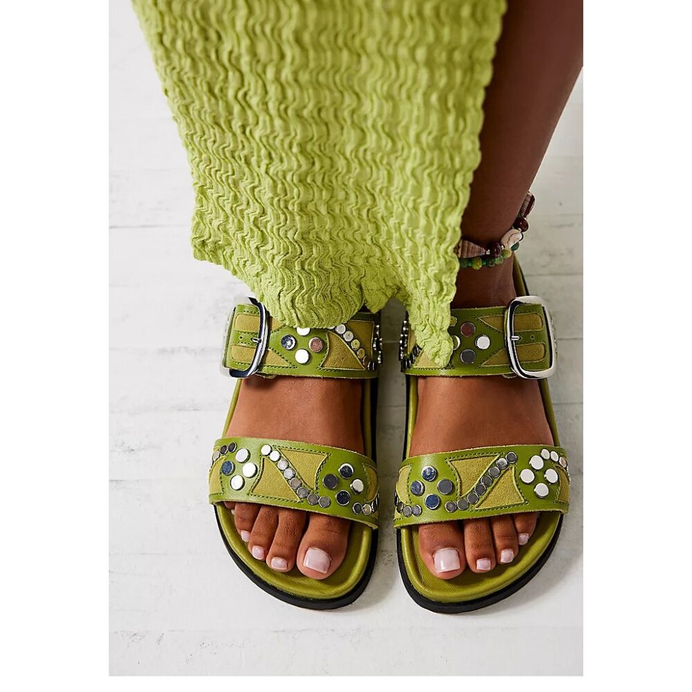 FREE PEOPLE Revelry Studded Sandals / Olive Moss